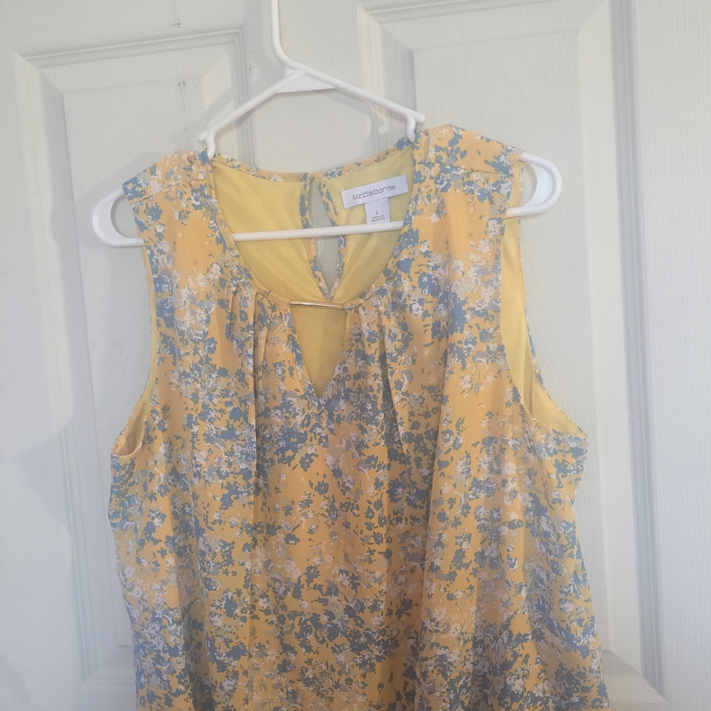 Liz Claiborne Floral Sleeveless Top - Yellow and Blue